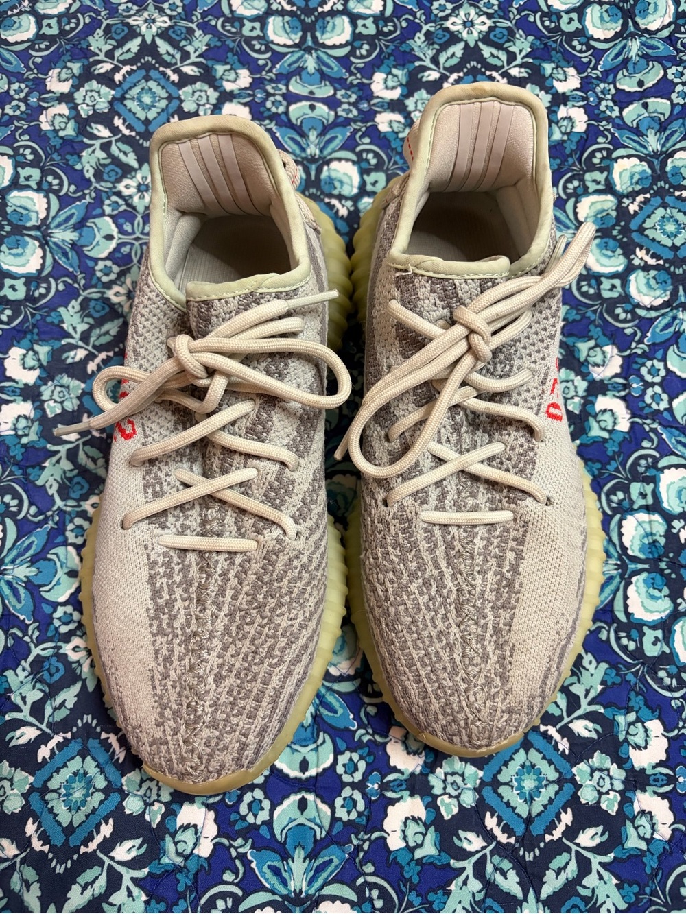 Adidas Yeezy Men's Sneakers Beige and Gray Knit Trainers